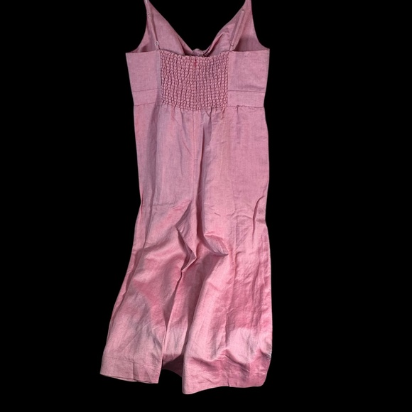 LOFT NWT Pink Linen Blend Wide Cropped Leg Tie Front Jumpsuit Sz 14 - Picture 6 of 6